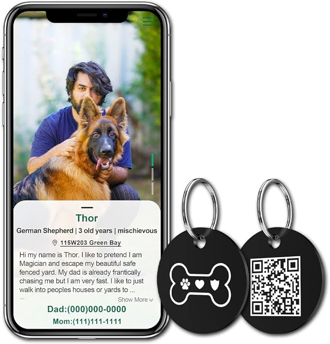 MYLUCKYTAG Stainless Steel QR Code Pet ID Tags Dog Tags - Pet Online Profile - Scan QR Receive Instant Pet Location Alert Email