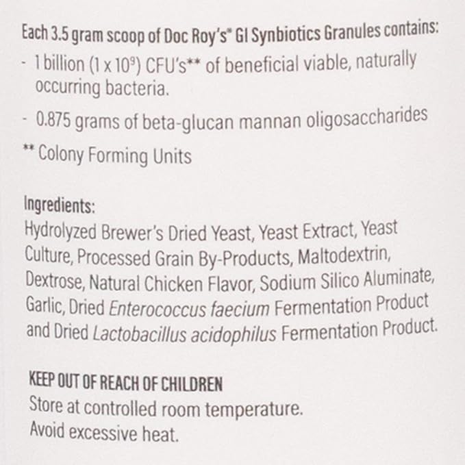 Doc Roy's GI Synbiotics- Probiotic & Prebiotic Supplement - for Dogs and Cats- 454 gm Granules