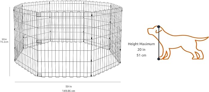 Amazon Basics Foldable Octagonal Metal Exercise Pet Play Pen for Dogs, Fence Pen, No Door, Small, 60 x 60 x 30 Inches, black