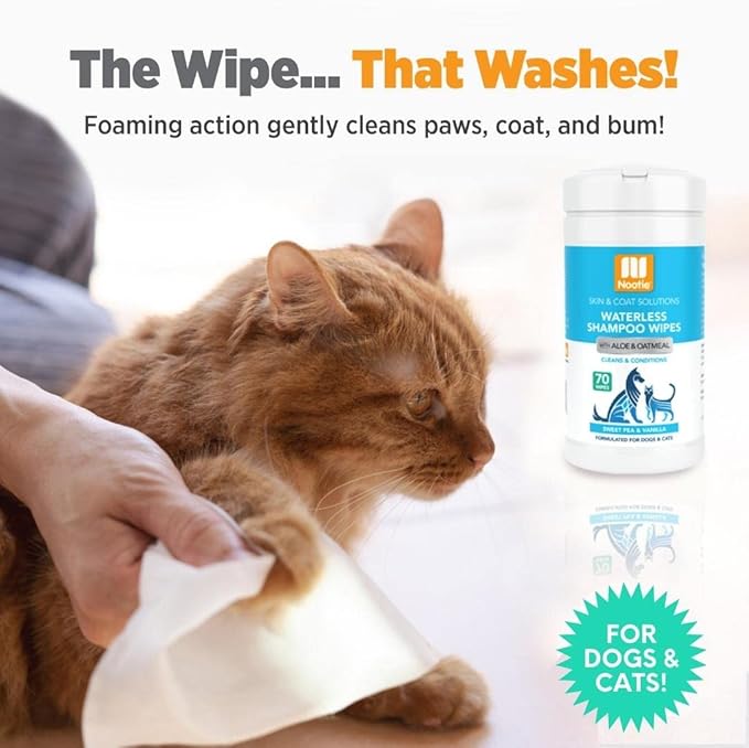 Nootie Waterless Shampoo Wipes for Dogs & Cats - Long Lasting Sweet Pea Vanilla Fragrance - Sold in Over 10,000 Vet Clinics and Pet Stores Worldwide, Made in USA - 70 Count