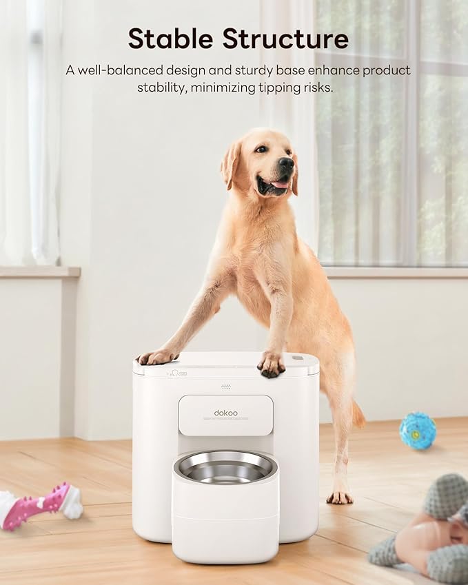 Automatic Dog Feeder for Large Breed, 15L/ 63Cups Vacuum-Sealed Storage & Timed Auto Dog Food Dispenser 2in1, Airtight 100% Freshness, Anti-blockage, Support up to 22mm Pet Food, Stainless Steel Bowl