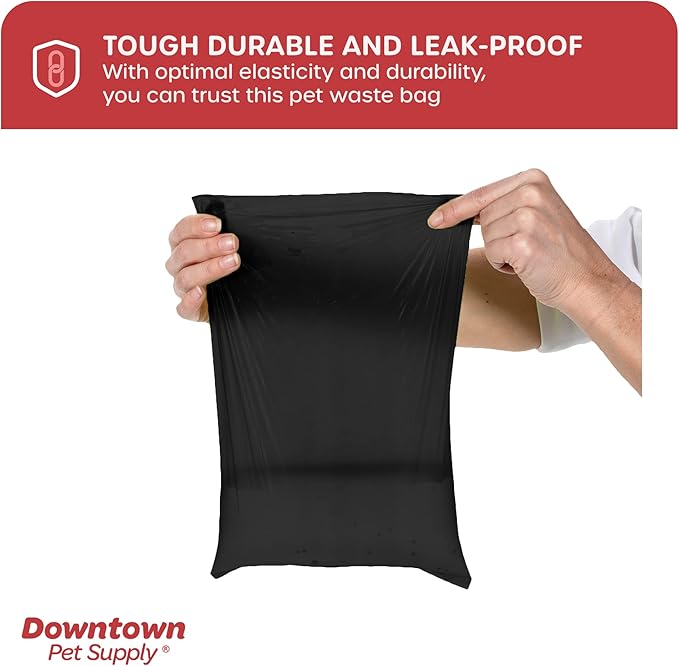 Downtown Pet Supply 500 Count Dog Poop Bags Refills with Leash Clip and Bone Bag Dispenser, Black - Dog Waste Bags Unscented and Leak-Proof with Dog Poop Bag Dispenser - 12.5 x 8.5"