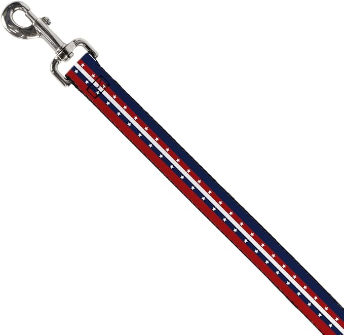 Dog Leash Americana Stripe Stars Blue Red White 6 Feet Long 1.5 Inch Wide