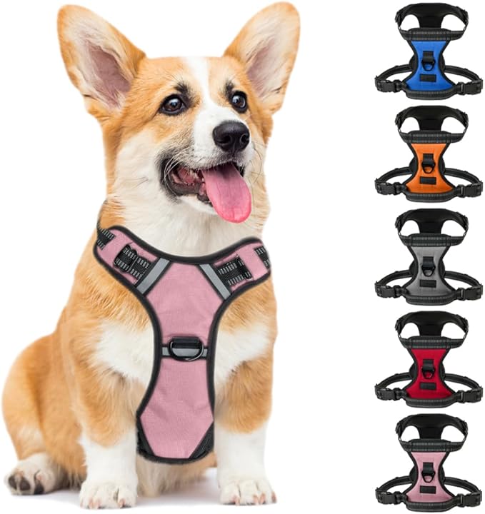 Gorilla Grip Comfortable Durable Dog Harness with Handle, Pet Leash Clips on Chest or Back for Walking, Padded Mesh Pets Vest, Adjustable Reflective Straps, Puppy Training, Pink