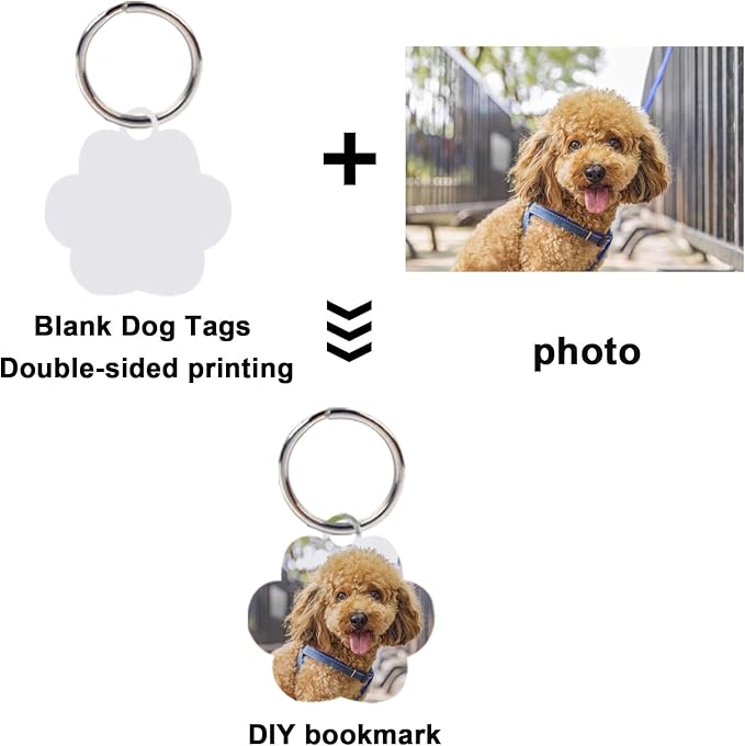 30 pcs Sublimation Blank Dog Tags Paw Shape Sublimation Blank Dog Tags Double Sided Dog Tags with Key Ring DIY Sided Aluminum Dog ID Tags Pet Name Tags Dog Collar Tags with Dogs and Cats