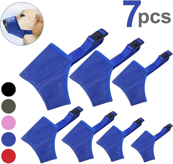 Coppthinktu Dog Muzzle Suit, 7PCS Dog Muzzles for Biting Barking Chewing, Adjustable Dog Mouth Cover for Small Medium Large Dogs, Soft Comfortable Dog Muzzle for Long Snout