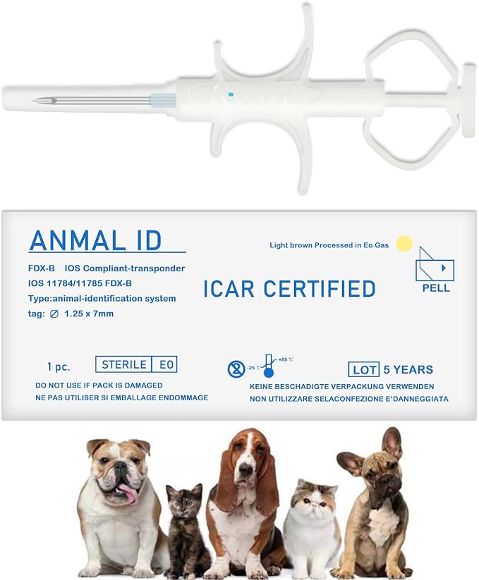 Smoostart 20 Pack 1.25x7mm Universal Standard Pet Microchip, ISO11784(85)/FDX-B Pet ID Tags, 15 Bit Microchip Dog for Animal/Pet/Dog/Cat/Pig