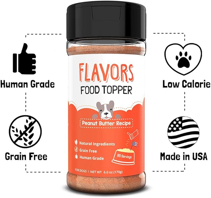 Flavors Food Topper and Gravy for Dogs - Peanut Butter Recipe, 6.0 oz. - Human Grade, Grain Free - Perfect Kibble Seasoning and Treat Mix for Picky Dog or Puppy