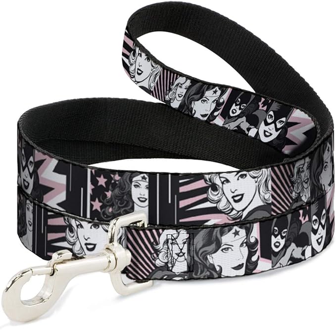 Buckle-Down Dog Leash Batgirl Wonder Woman Supergirl Retro Panels Black Pink White Available in Different Lengths and Widths for Small Medium Large Dogs and Cats, Multicolor, DL-6FT-WSG005-N