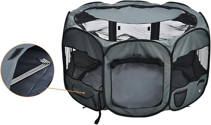 Amazon Basics Portable Soft Pet Dog Octagonal Travel Playpen, Large (45 x 45 x 24 Inches), Grey