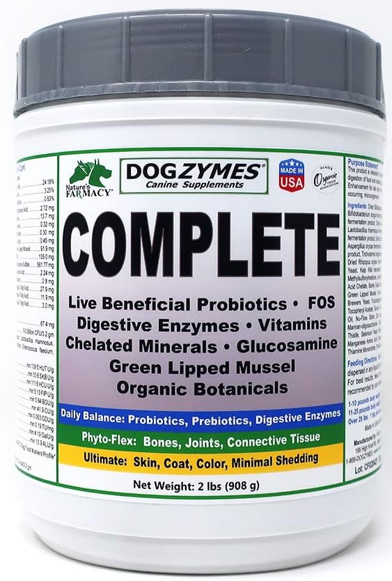 Dogzymes Complete - Probiotics, Prebiotics, Glucosamine, Chondroitin, MSM and Hyaluronic Acid, complete skin and coat care (2 pound)