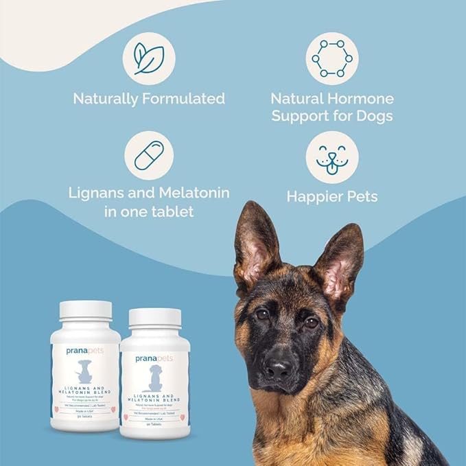 Lignans & Melatonin for Dogs Naturally Aids in Relieving Symptoms of Cushingโs in Dogs over 25 lb | Healthy Adrenal Balance | by Prana Pets | 2-Pack