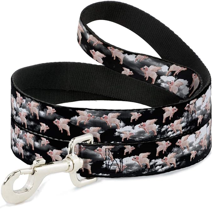 Dog Leash Flying Pigs Black White Pink 6 Feet Long 0.5 Inch Wide