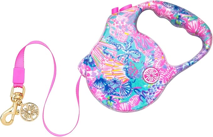 Lilly Pulitzer 16 Foot Retractable Dog Leash with Brake, Long Walking Lead Holds Pets Up to 90 Pounds, Splendor in The Sand