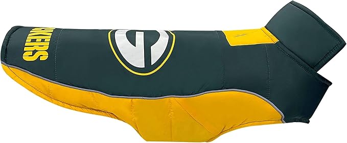 NFL Green Bay Packers Puffer Vest for Dogs & Cats, Size Small. Warm, Cozy, and Waterproof Dog Coat, for Small and Large Dogs/Cats. Best NFL Licensed PET Warming Sports Jacket