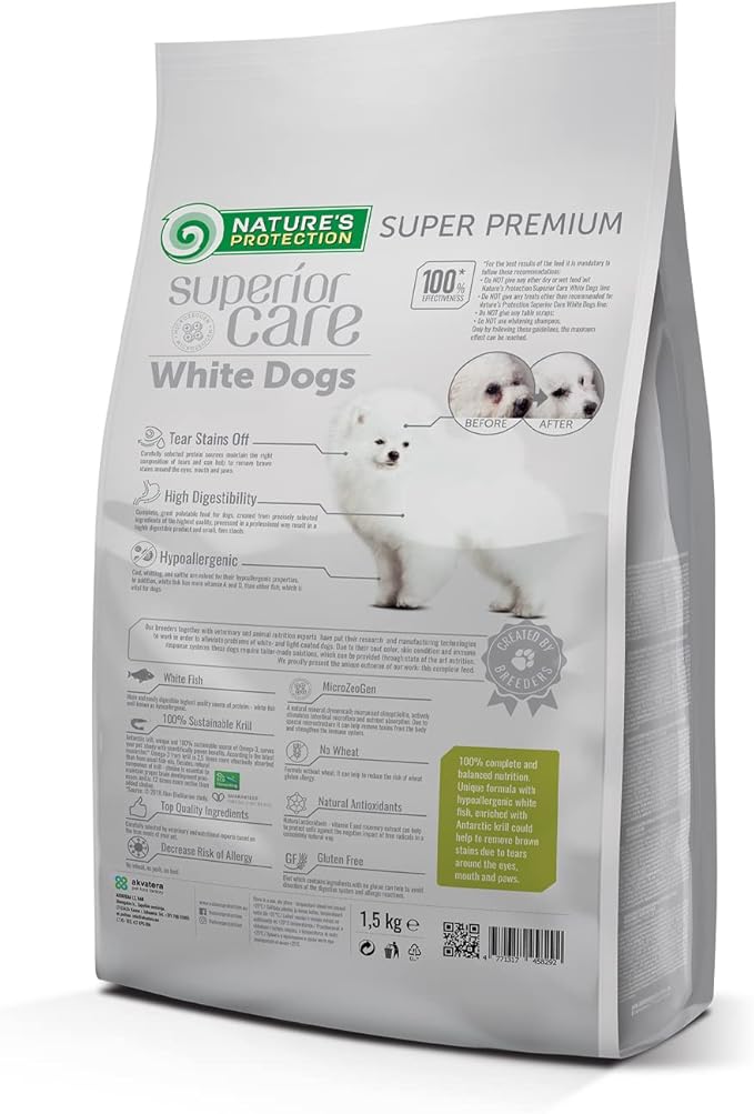Nature's Protection Superior Care White Dogs Grain-Free Dry Dog Food for Junior Light Coated Dogs, White Fish, 3.3 lbs.