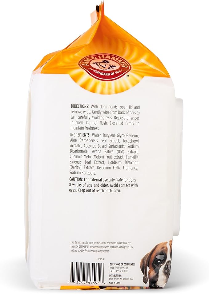 Arm & Hammer for Pets Heavy Duty Multipurpose Pet Bath Wipes | Dog Wipes Remove Odor & Refreshes Skin | Mango Scent, 100 Count, Dog Grooming Wipes for Pets