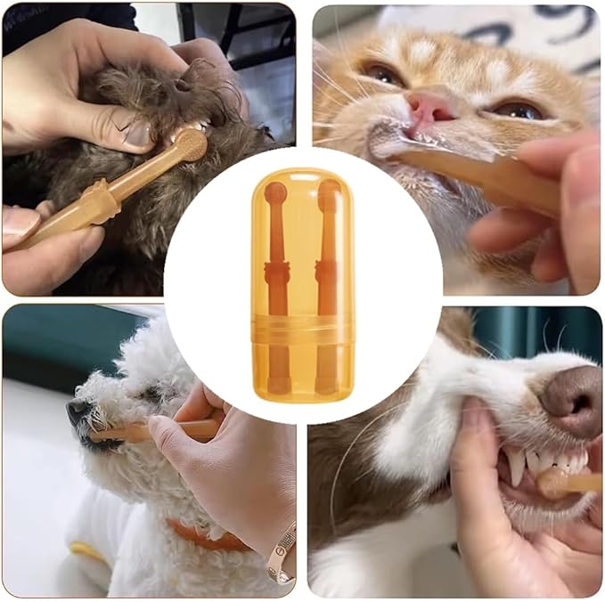 2 PCS Small Dog & Cat Toothbrush Kit Soft Pet Silicone Toothbrush Dog Toothbrush Kit 360° Doggie Kitten Toothbrush with Storage Cup Tongue Cleaner for Small Pets Ferret Dutch Pigs