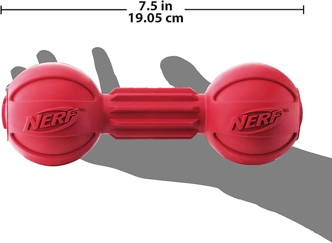 Nerf Dog Barbell Chew Dog Toy, Large, Red Medium