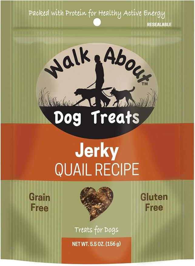 WA10050, Dog Jerky Treats, Grain-Free, Gluten-Free, Single Source Protein, Quail Recipe, Resealable Pouch, 5.5 Ounces