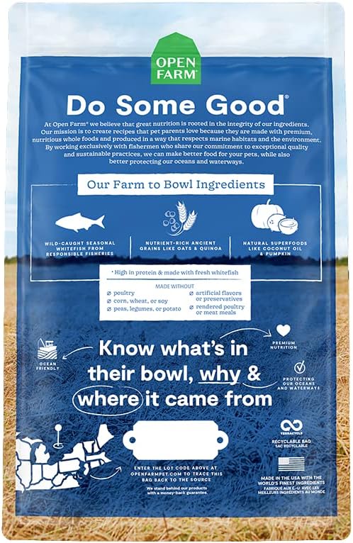 Open Farm Catch-of-The-Season Whitefish & Ancient Grains Dry Dog Food, Wild-Caught Whitefish Recipe with Wholesome Grains and No Artificial Flavors or Preservatives, 11 lbs
