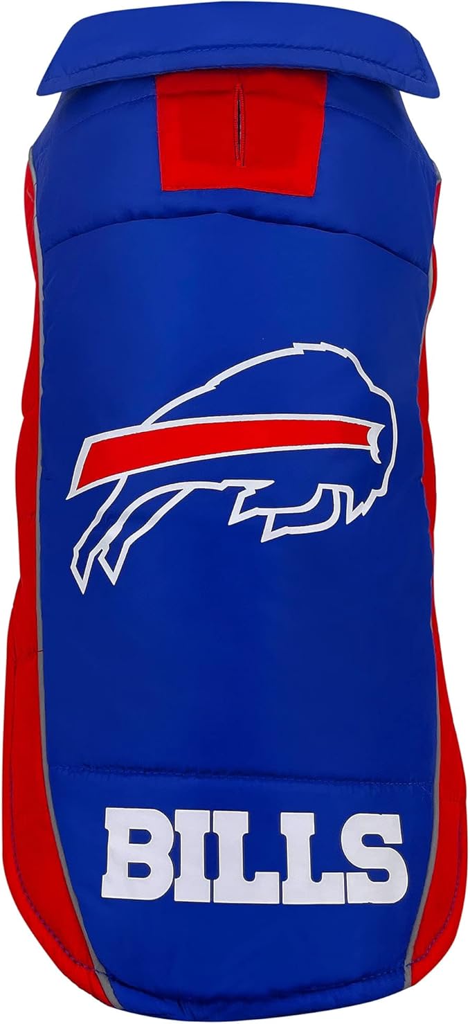 NFL Buffalo Bills Puffer Vest for Dogs & Cats, Size Large. Warm, Cozy, and Waterproof Dog Coat, for Small and Large Dogs/Cats. Best NFL Licensed PET Warming Sports Jacket