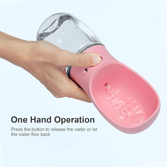 Dog Water Bottle, Leak Proof Portable Pet Water Bottles for Dogs, Puppy Water Dispenser with Drinking Feeder for Travel (Pink 12oz)