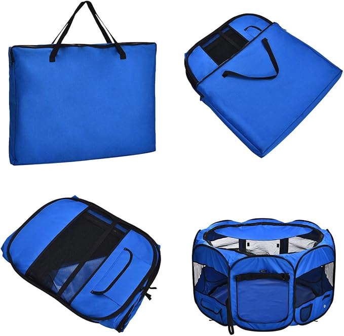 Amazon Basics Octagonal Portable Soft Pet Playpen, 45", Blue