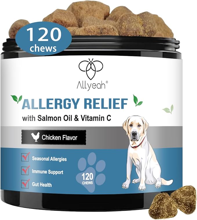 Dog Allergy Chews Relief, Dogs Itching Skin Relief Treat, Dog Anti-Itch, Skin Irritation & Licking Itchy Paws, Dry Skin & Hot Spots, Skin and Coat Supplement Seasonal Allergies Treatment Canine Care
