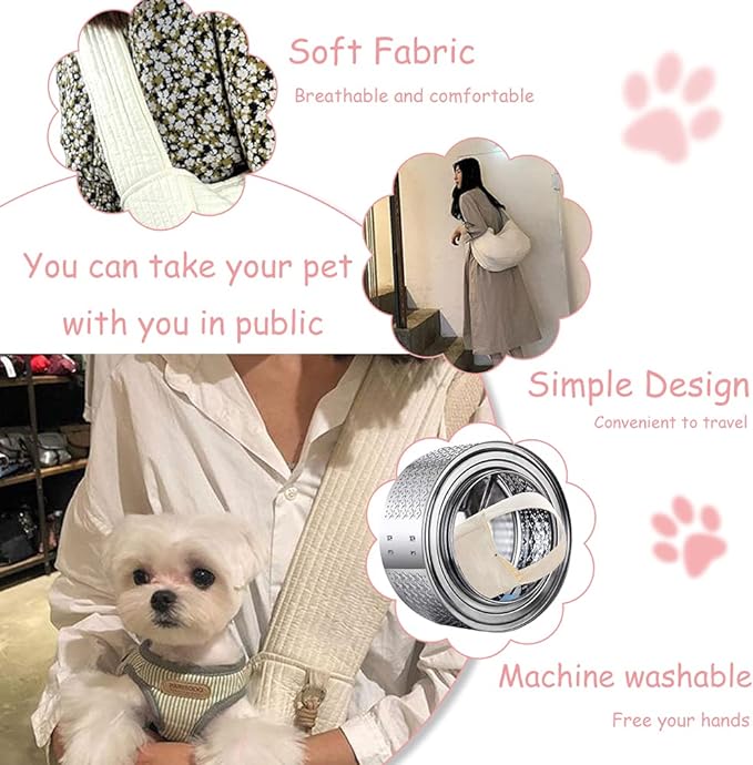 NATUYA Small Dog Carrier Sling Dog Sling Carrier for Small Dogs Puppies Cats, Big Pouch Safety Leash Pet Sling Carrier for Walking Outdoor Travel (Brown, Canvas)