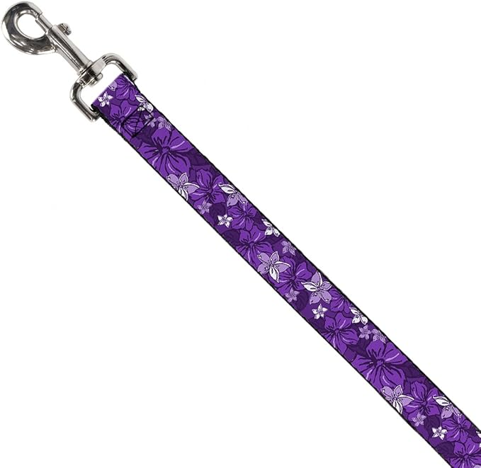 Dog Leash Hibiscus Collage Purple Shades 4 Feet Long 1.5 Inch Wide