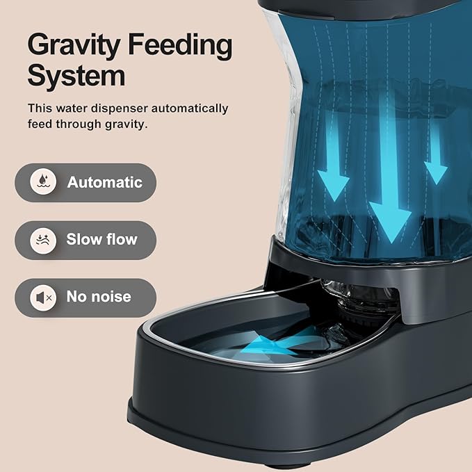 Automatic Dog Water Dispenser Gravity Stainless Steel Water Waterer & Food Feeder Set, Large Capacity Feeding Bowls for Medium & Large-Sized Dogs Cats Other Pets -(1 Gallon x2)