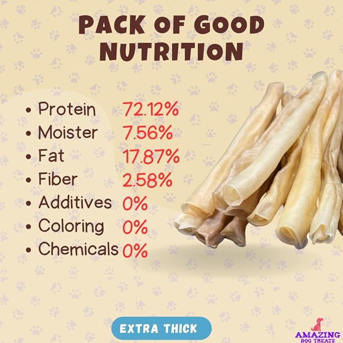 Amazing Dog Treats - Large Collagen Stick - (12 Inch - 50 Count) - Collagen Beef Cheek Rolls for Dogs - 100% Pure Collagen Sticks for Dogs - No Hide Bones for Dogs