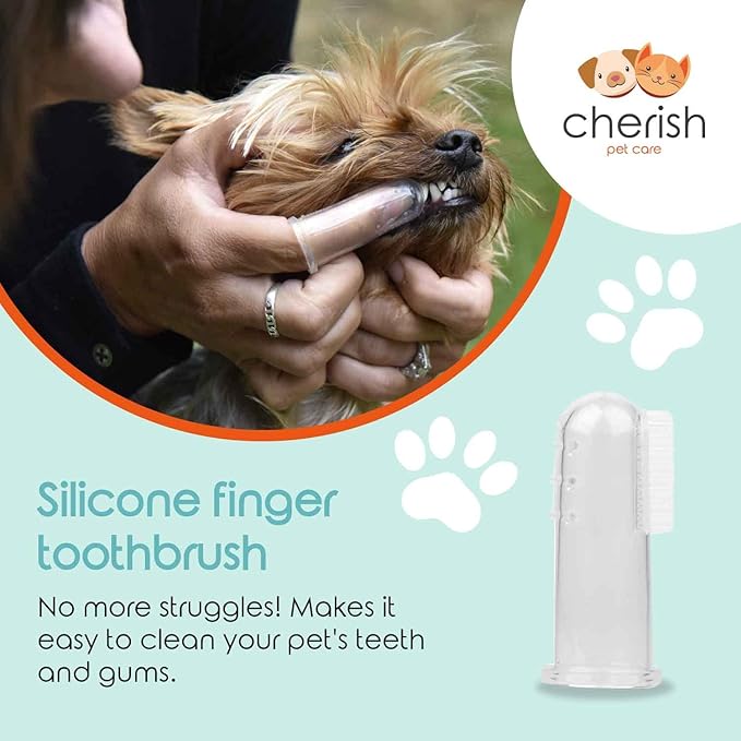 Cherish Pet Care Dog Tooth Brushing Kit (3pcs) - Dog Finger Toothbrush, Double-Sided Toothbrush, Small Dog Toothbrush, Dog Teeth Cleaning, Puppy Tooth Brushing Kit, Small Dog Tooth Brushing Kit