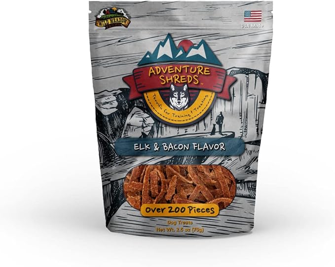 Wild Meadow Farms - Adventure Shreds Elk & Bacon Dog Treats, Soft & Thin Dog Treats for Training & Rewards, Grain-Free Snacks for Pets of All Breeds and Ages - 2.5 Ounce Pouch