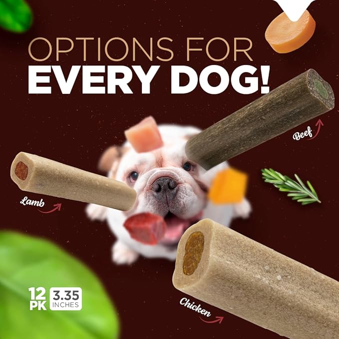 Natural Farm Natbones Superfood, All Natural Beef Flavor Dog Treats (12 Pack) - Chewy Beef Protein Treat Carrots, Green Peas, Spinach & Flaxseed, Natural Soup Bone, Engaging Dual Texture