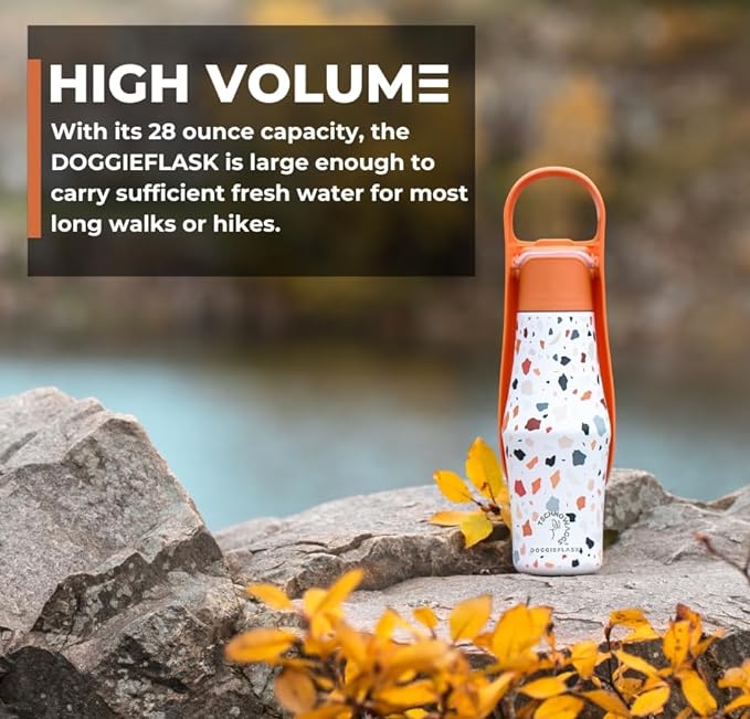 DOGGIEFLASK Dog Water Bottle by TECHNOWAGGS™ | 28 OZ Stainless Steel | Convenient Pet Water Dispenser | Leak Proof Bottle | Perfect for Travel, Walking, Hiking and Outdoor Activities