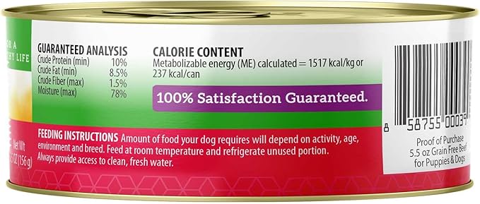 Health Extension Wet Dog Food, Gluten and Grain-Free, Healthy Natural Food Canned for Puppies, Beef Recipe