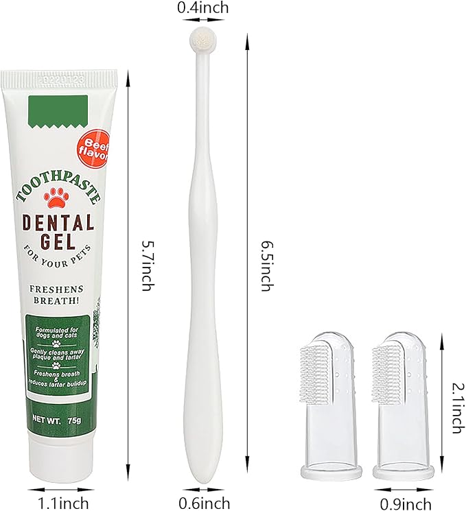 Pet Dog Toothbrush Toothpaste Finger Toothbrush Set Cat Toothbrush Teeth Cleaning Dental Care Kit Fresh Mouth Kit Beef Flavor Dog Cat Removal Plaque Gum Keep Tooth Health