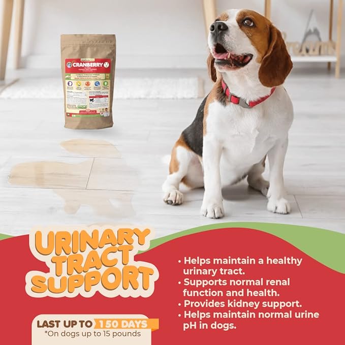 Dog Cranberry Supplement - Natural Dog UTI Treatment & Kidney Support for Dogs. Dog Supplement Powder Same as Cranberry Pills for Dogs. Puppy Supplies for Dog Pee Health - Dog Incontinence Product
