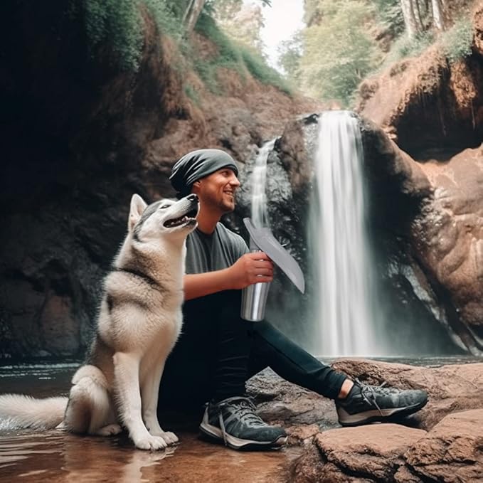 Dog Water Bottle, Portable Dog Water Bottle Dispenser - 27 OZ Stainless Steel Leak-Proof Water Bottle for Dogs On The Go, Perfect for Travel, Walking, Hiking and Outdoor Activities, Gray