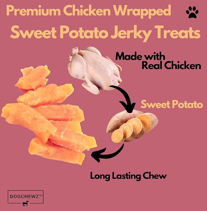 DOGCHEWZ™ Premium Chicken Wrapped Sweet Potato Jerky Treats for Dogs | Size: 1 LB (37-41 Pieces) | Made with Real Chicken and Sweet Potato, Easily Digestible, Long Lasting