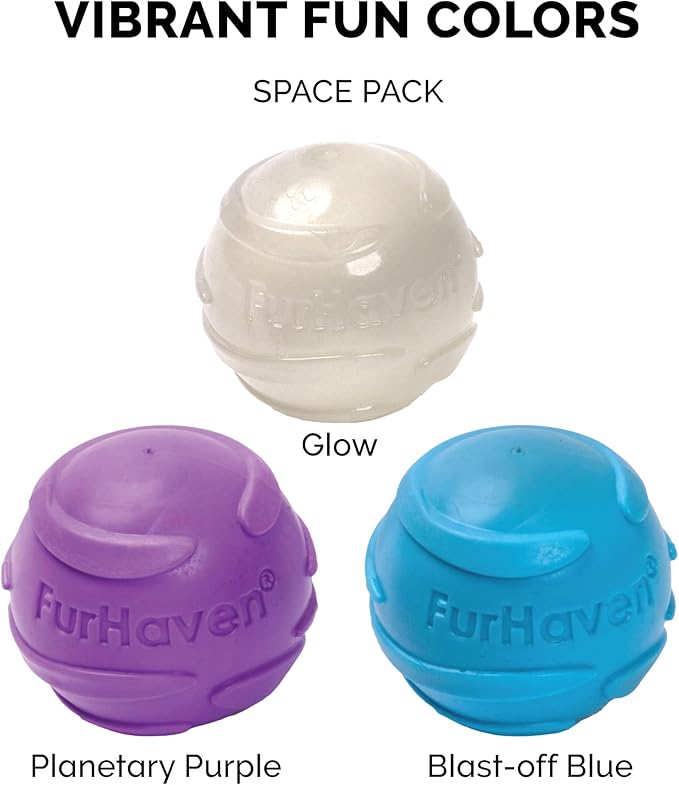 Furhaven 3-Pack 2.5" Squeaky Ball Dog Toys for Small/Medium Dogs, Fits Most Standard Launchers - Fetch 'N Fun TPR Squeaky Ball Toy Set - Space Pack, Set of 3