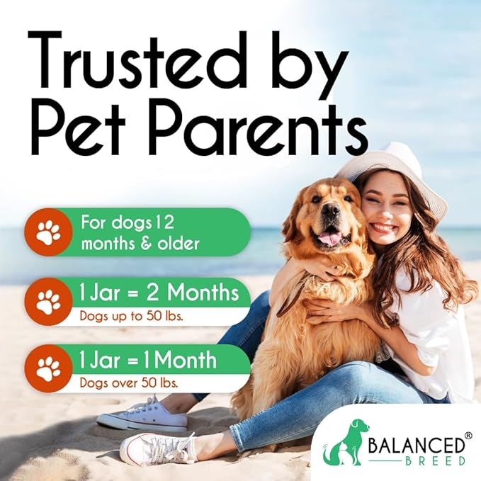 Balanced Breed All-in-1 Dog Multivitamin Supplement Made In USA NonGMO Vet-Pharmacist Approved Glucosamine Dogs Joint Support Dog Probiotic Dog Vitamins Supplements Salmon Oil Dogs Skin Coat Allergies