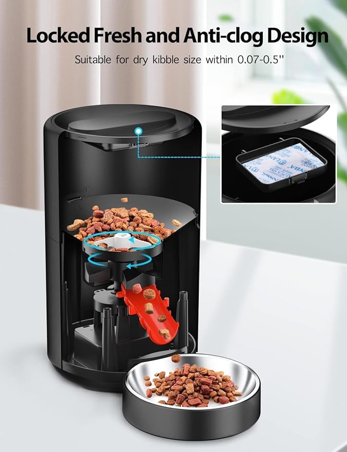 Automatic Cat Food Dispenser, Automatic Cat Feeders with Freshness Preservation, Timed Cat Feeder for Dry Food,Up to 6 Meals Per Day,Timed Pet Feeder for Cats and Dogs