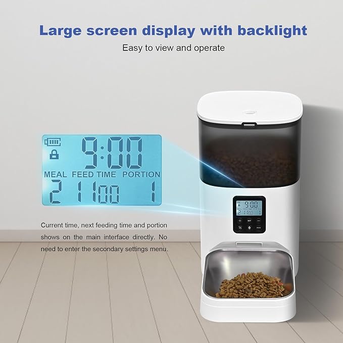 Automatic Cat Feeder, Cat Food Dispenser with 10s Voice Recorder, Pet Feeder up to 8 Meals per Day, Timed Cat Feeder with Dry Food Sealed Ring(White, 4L)