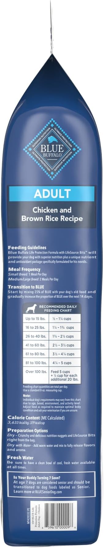 Blue Buffalo Life Protection Formula Natural Adult Dry Dog Food, Chicken and Brown Rice 15-lb