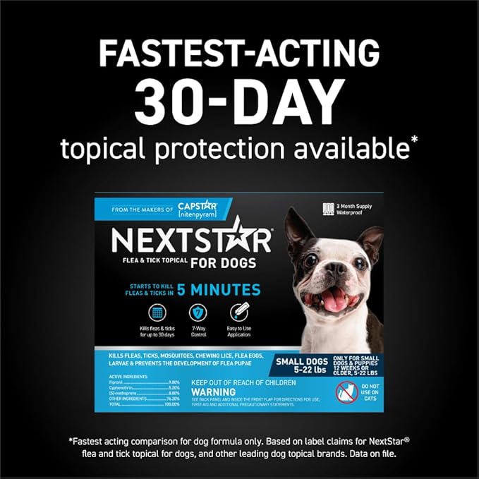 Flea and Tick Prevention for Dogs, Repellent, and Control, Fast Acting Waterproof Topical Drops for Small Dogs, 3 Monthly Doses