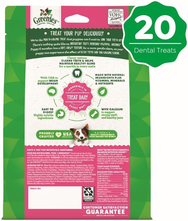 Greenies Puppy Petite Size Natural Dental Dog Treats, 12 oz. Pack (20 Treats)
