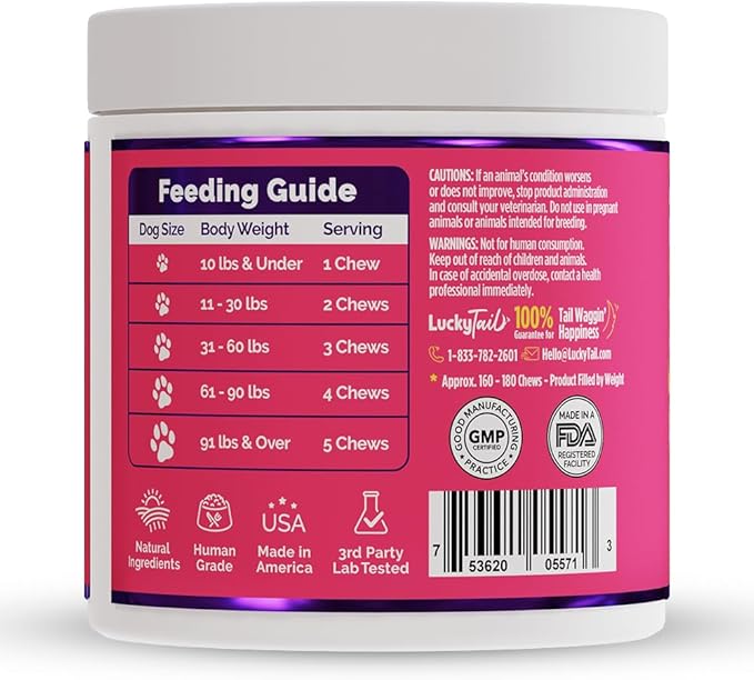 LuckyTail Probiotic Chews for Dogs - Gut Health for Dogs - Tummy Essentials for Dogs - Dog Pumpkin Powder - Digestive Enzymes for Dogs - Aprox. 180 Soft Chews